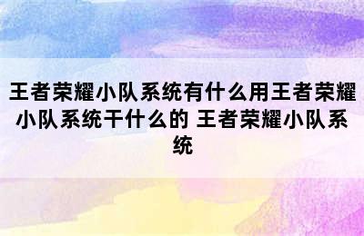 王者荣耀小队系统有什么用王者荣耀小队系统干什么的 王者荣耀小队系统